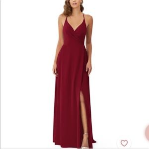 Azazie slit leg burgundy gown